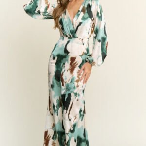 PRINTED BILLOWY SLEEVE MAXI DRESS WITH OPEN BACK
